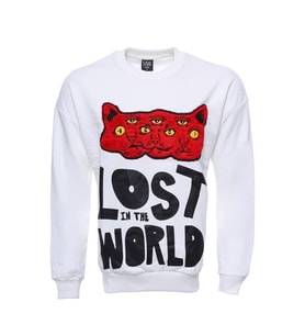Beyaz Baskılı Desenli Bisiklet Yaka Sweatshirt - Wessi