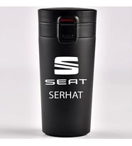 Kişiye Özel Paslanmaz Çelik 380 ml Vakumlu Araç Baskılı  Termos - Isı Yalıtımlı, Sızdırmaz Kapak (Siyah)