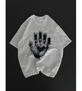 Unisex Bisiklet Yaka Baskılı Oversize T-Shirt - Beyaz