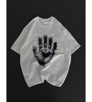 Unisex Bisiklet Yaka Baskılı Oversize T-Shirt - Beyaz