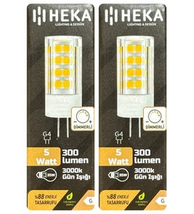 (2 Adet) Heka 5W (35W) 3000K (Sarı Işık) G4 Duylu Dim Edilebilir Led Kapsül Ampul
