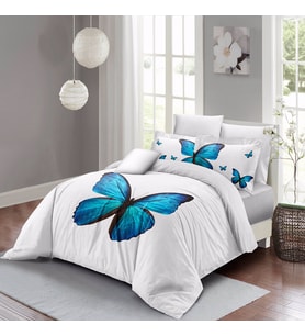 MonoHome Blue Butterfly Çift Kişilik Nevresim Takımı 3D Pamuk Saten