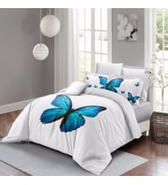 MonoHome Blue Butterfly Çift Kişilik Nevresim Takımı 3D Pamuk Saten (Beyaz)