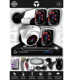 TURKNO 4 Kameralı Pania 1 İç Kamera Set HDD'siz Full HD Gece Görüşlü Güvenlik Kamerası Sistemi