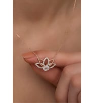 925 Ayar Gümüş Manolya Çiçeği Detaylı Lotus Çiçeği Kolye