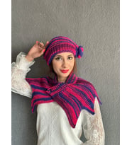 EL ÖRGÜSÜ KADIN ÇİÇEKLİ BERE BOYUNLUK TAKIM SET (Pembe)