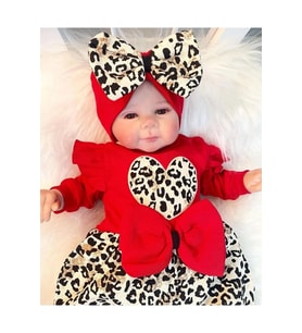 Leopar Desenli Fiyonklu % 100 Pamuk Kız Bebek Tulum