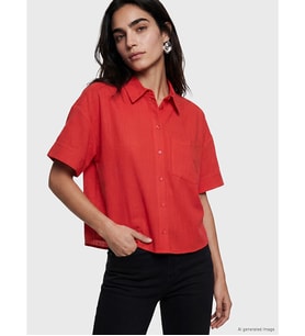 LCW Vision Kırmızı Oversize Poplin Kadın Gömlek