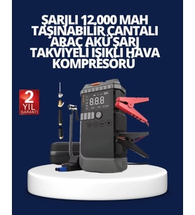 Şarjlı 12000 Mah Araç Akü Takviye Ve Hava Kompresörü 4’ü 1 Arada