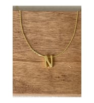 925 Ayar Gümüş Gold Renk N Harfi Kolye Harfli Kolye 45cm