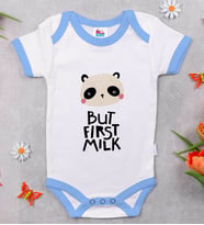 BK Kids But First Milk Tasarımlı Mavi Bebek Body Zıbın-1