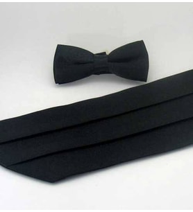 Siyah Çocuk Boy Düz Renk Saten Kuşak Papyon Takım - CKP-01 (Renksiz)