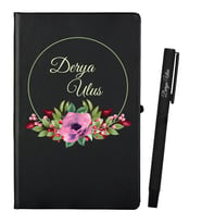 Kişiye Özel Sevgiliye Hediye Siyah Defter ve Siyah Roller Kalem Seti