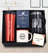 Kişiye Özel Kırmızı 500 ML Çelik Termos & Vintage Kupa & Alerya Premium Filtre Kahve & Siyah French Press Hediye Seti