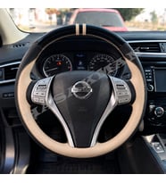 Nissan Qashqai Dikme Direksiyon Kılıfı Parlak Siyah Bej Detaylı Bej Çift Yüzük ve Dikiş 2013-2017