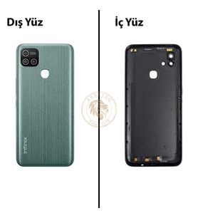 Infinix Hot 10İ Yeşil Uyumlu Lensli Arka Kapak Arka Cam Batarya Pil Kapağı Lazer Kesim Back Cover