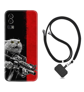 General Mobile Gm 23 Kılıf Silikon Boyun Askılı İpli Desenli Silikon Çılgın Kedi 1674