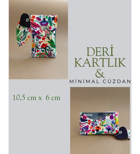 Hakiki Deri Minimal Avuçiçi Çiçekli Charmlı Kadın Cüzdan Kartlık DRC-22