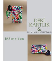 Hakiki Deri Minimal Avuçiçi Çiçekli Charmlı Kadın Cüzdan Kartlık DRC-22