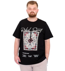Mode XL Büyük Beden Erkek T-Shirt Bisiklet Yaka REBEL U25039 Siyah