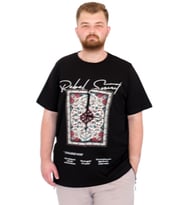 Mode XL Büyük Beden Erkek T-Shirt Bisiklet Yaka REBEL U25039 Siyah