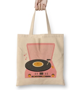 Pink Vintage Record Player Bez Çanta Uzun Saplı
