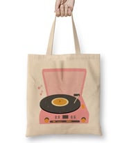 Pink Vintage Record Player Bez Çanta Uzun Saplı