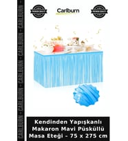 Kendinden Yapışkanlı Makaron Mavi Püsküllü Masa Eteği – 75 x 275 cm Kutlama Detayı Salon Süslemesi