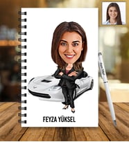 Kişiye Özel Araba Tasarımlı Karikatür Ahşap Defter Ve Kalem Seti 55