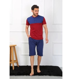 Giyim Erkek Penye 3'lü Parlamentmavi Parçalı Pijama Takımı