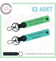 Motorsiklet Tutkunlarına Hediye, İsim Plaka Yazılı x2'li Deri Anahtarlık Seti, Turkuaz-F Yeşil-Laci