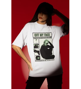 Tasarım Off My Face Justin Bieber Şarkıcı Baskılı Unisex Oversize Tişört