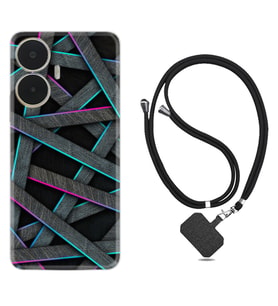 Realme C55 Kılıf Silikon Boyun Askılı İpli Desenli Silikon Gri Zigzag 1706