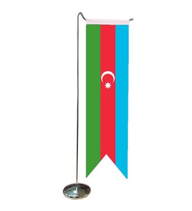 Masa Üstü Kırlangıç Azerbaycan Bayrağı + Krom L Direk Masa Bayrak Seti