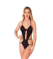 #FanteziBodysuit Erotik Gecelik Şık Şifon Likralı Esnek Formda Siyah Lcralı Tül Bodysuit
