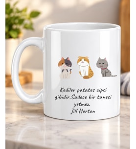 Üç Sevimli Kedi Desenli Kedi Severlere Hediye Porselen Kupa Bardak