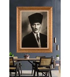 Altın Varaklı Çerçeveli Paspartulu Atatürk Tablo nh183 (Gold)