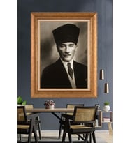Altın Varaklı Çerçeveli Paspartulu Atatürk Tablo nh183 (Gold)