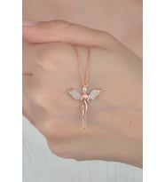 925 Ayar Rose Melek Kolye Gümüş Kolye