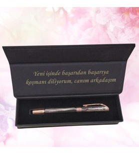 KİŞİYE ÖZEL KUTULU FÜME ROSE METAL ROLLER KALEM SETİ