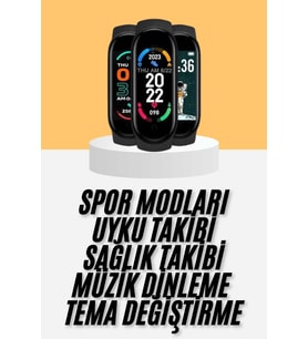 M6 Akıllı Bileklik Siyah Adımsayar Spor Takibi Android ve İOS Uyumlu