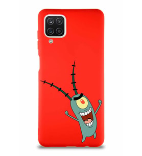Samsung Galaxy A12 Soft Premier Kapak Plankton Tasarımlı Silikon Kılıf - Kırmızı (Şeffaf)