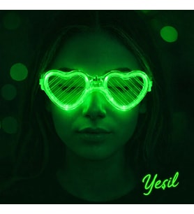 Yeşil LED Işıklı Kalp Gözlük? 3 Modlu Parti & Glow Gözlüğü