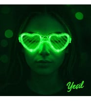 Yeşil LED Işıklı Kalp Gözlük? 3 Modlu Parti & Glow Gözlüğü