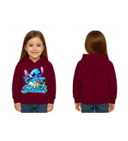 Unisex Stitch Baskılı Çocuk Swaetshirt  Baskılı Kapüşonlu 3 İplik Şardonlu (Bordo)