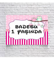 Pembe Çizgili Baykuşlu Doğum Günü Afişi 35X50 cm