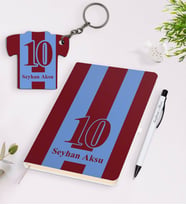 BK Gift Kişiye Özel Bordo-Mavi Tasarımlı Defter Kalem ve Formalı Ahşap Anahtarlık Seti