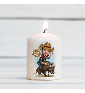Kişiye Özel Rodeo Yapan Kovboy Karikatürlü Mum
