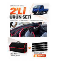 HYUNDAİ H-100 KAMYONET (2004-2019) Uyumlu Torpido Örtüsü + Tay Tüyü Bagaj Çantası + Sticker Seti - Siyah Kırmızı