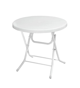 Omnipazar MT-GFM205 Rose Plastik Yuvarlak Katlanır Bahçe Balkon Masa Ø75 cm Beyaz
